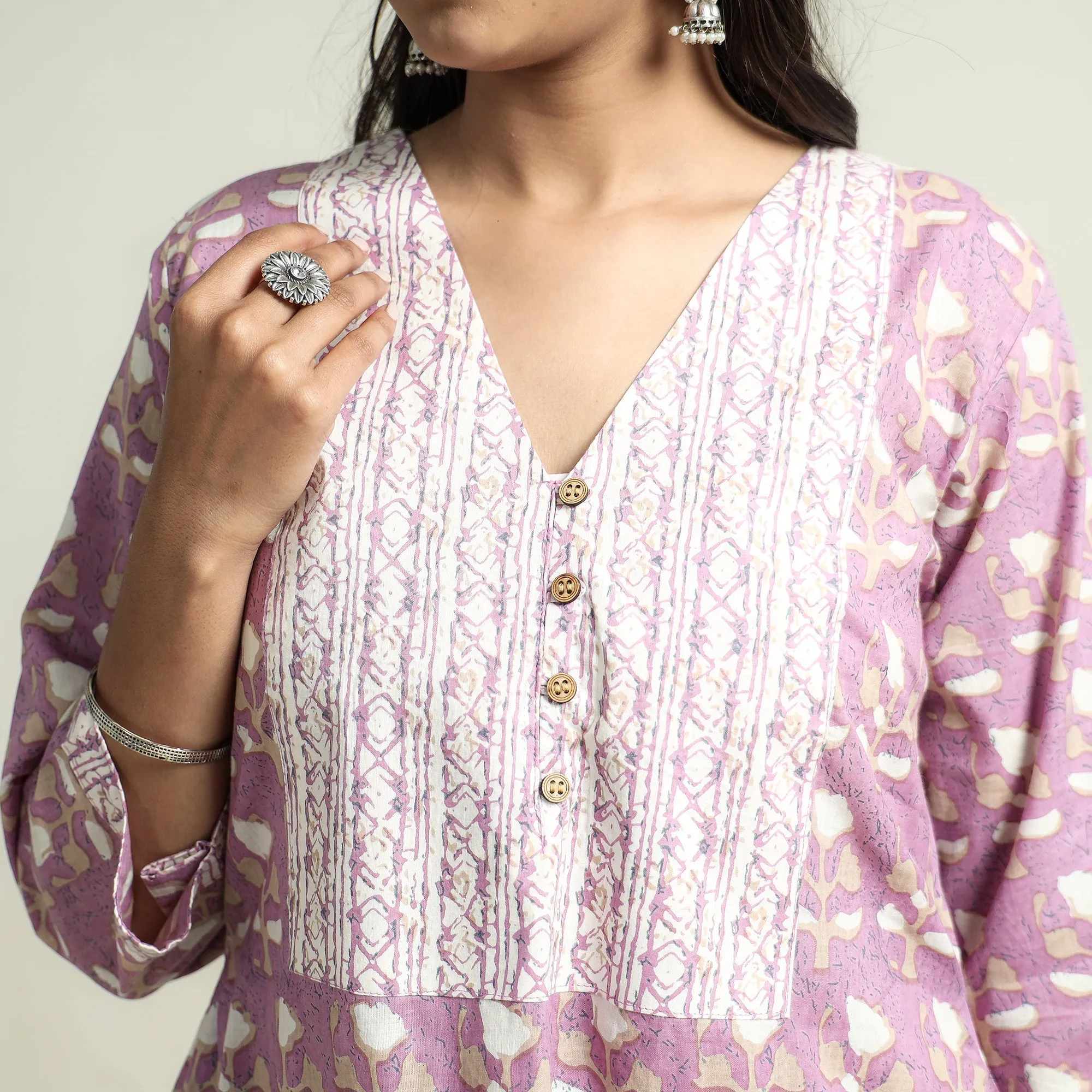 Light Purple - Jaipur Printed Cotton Kurta with Palazzo & Dupatta Set sold by Itokri product image thumbnail 5