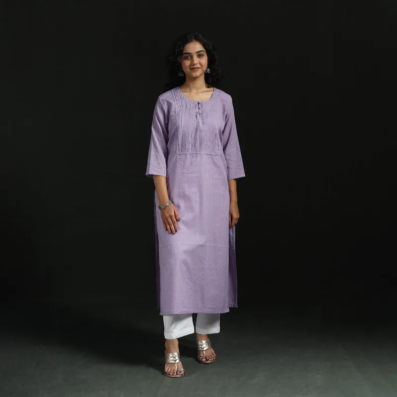 Plain Running Stitch Pintuck Straight Cotton Kurta for women 07 made by Itokri