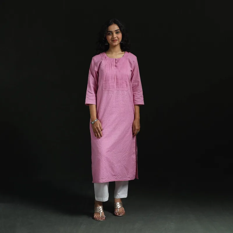 Plain Running Stitch Pintuck Straight Cotton Kurta for women 06 made by Itokri