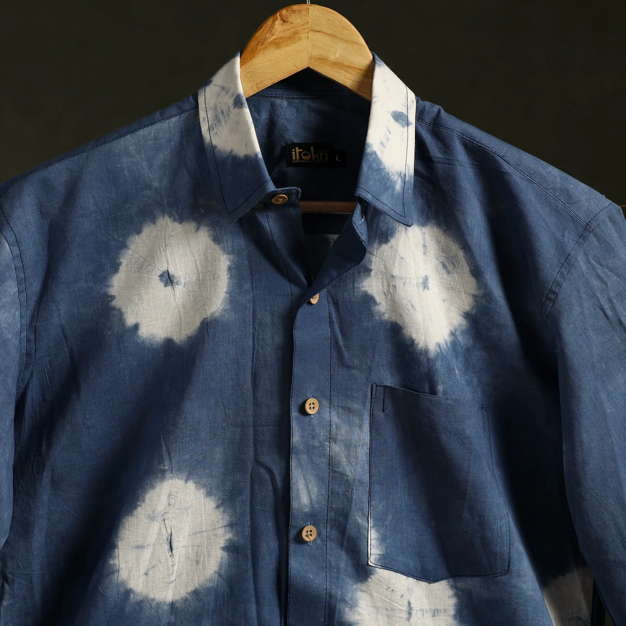 Blue - Pure Cotton Full Sleeve Tie-Dye Men Shibori Shirt 48 sold by Itokri product image thumbnail 2