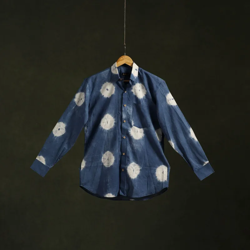Blue - Pure Cotton Full Sleeve Tie-Dye Men Shibori Shirt 48 made by Itokri