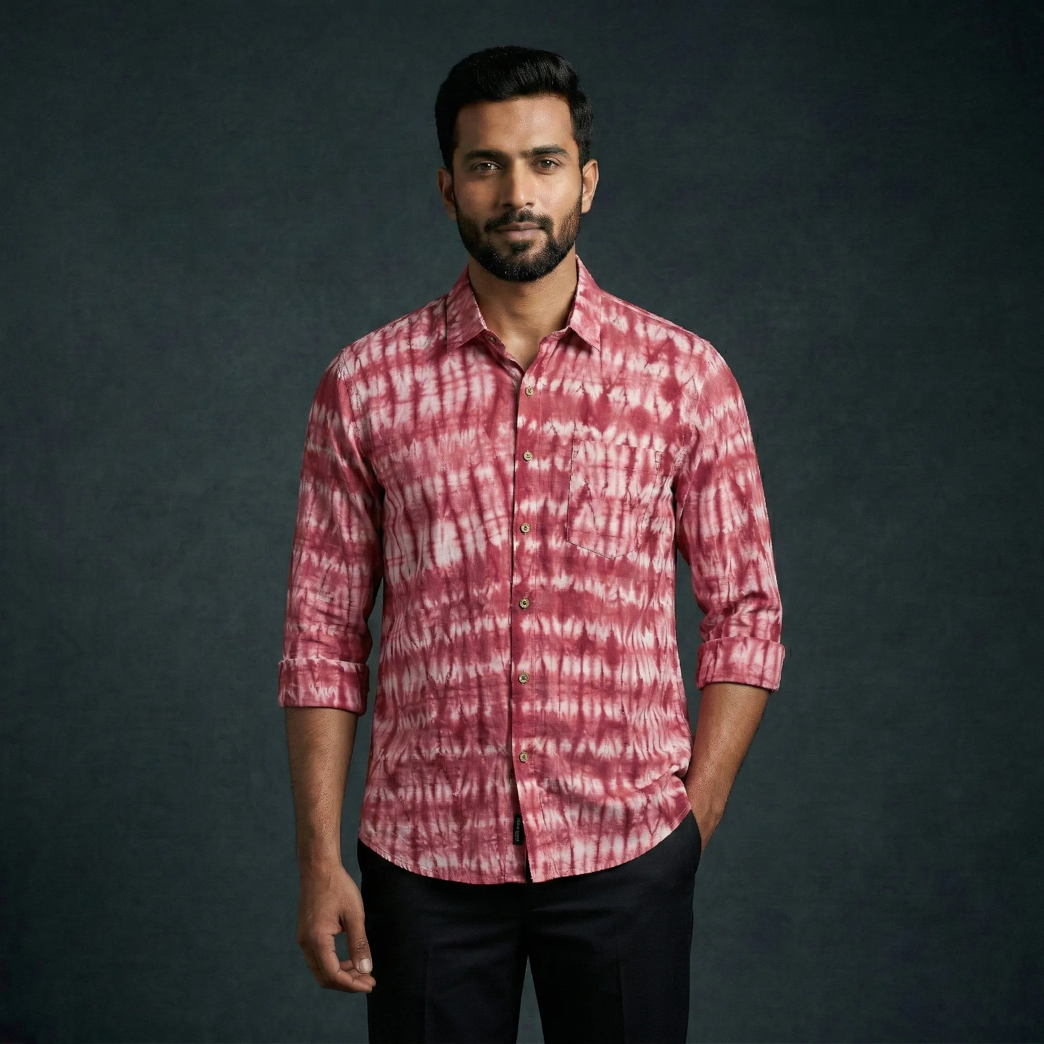 Pink - Pure Cotton Full Sleeve Tie-Dye Men Shibori Shirt 24 sold by Itokri