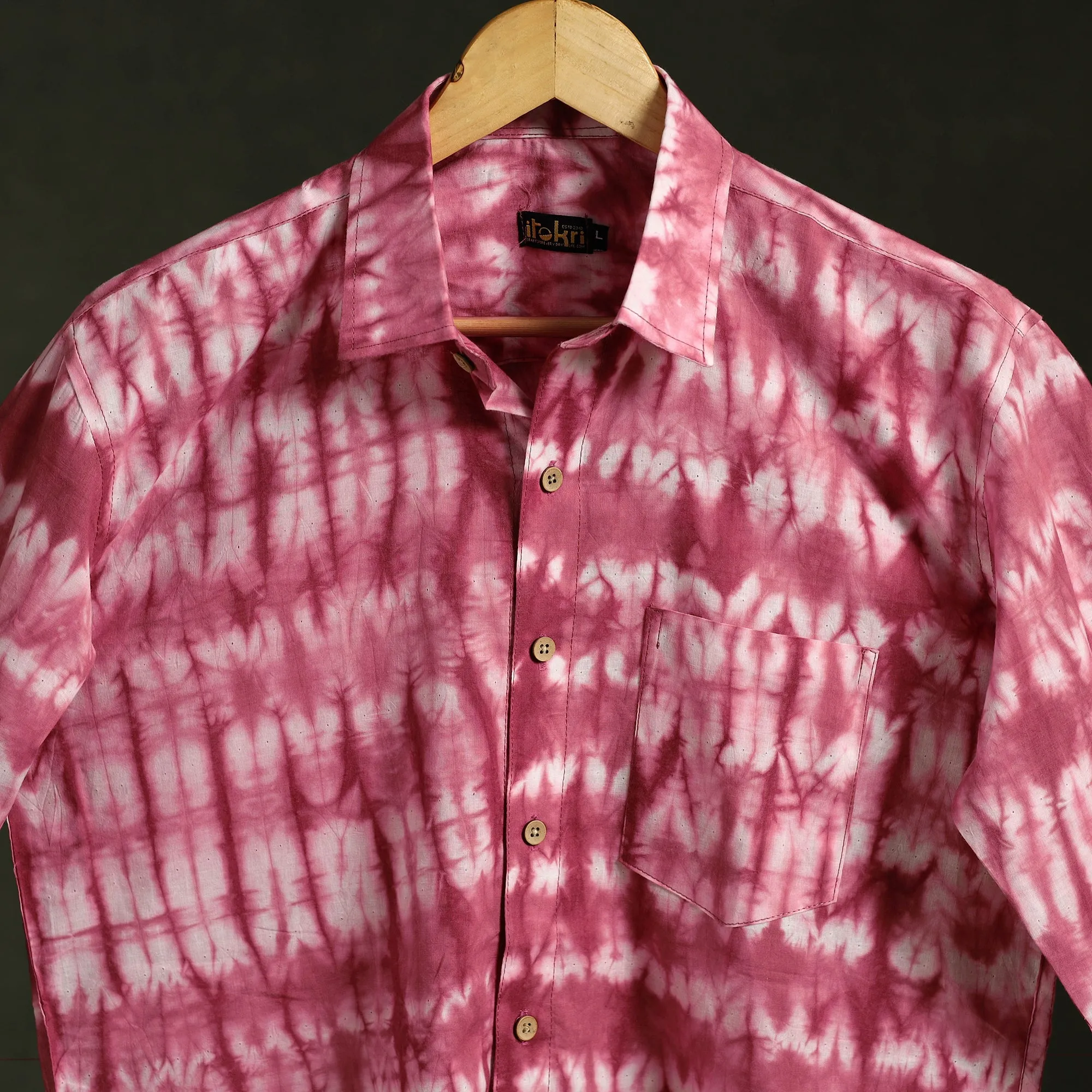 Pink - Pure Cotton Full Sleeve Tie-Dye Men Shibori Shirt 24 sold by Itokri product image thumbnail 3