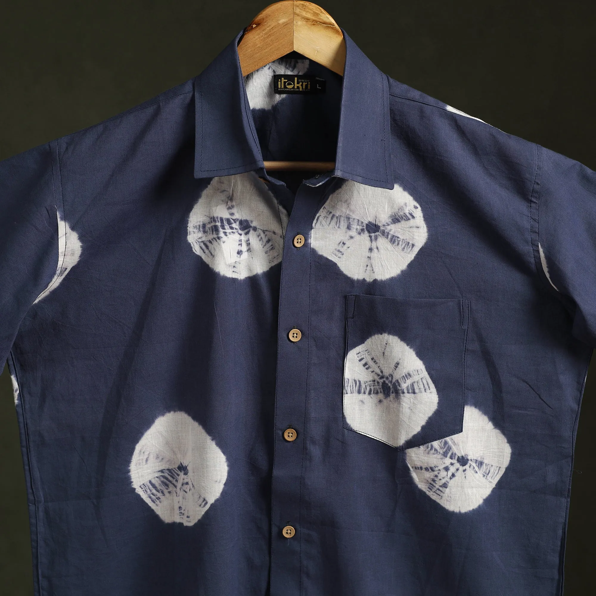 Blue - Pure Cotton Half Sleeve Tie-Dye Men Shibori Shirt 37 sold by Itokri product image thumbnail 3