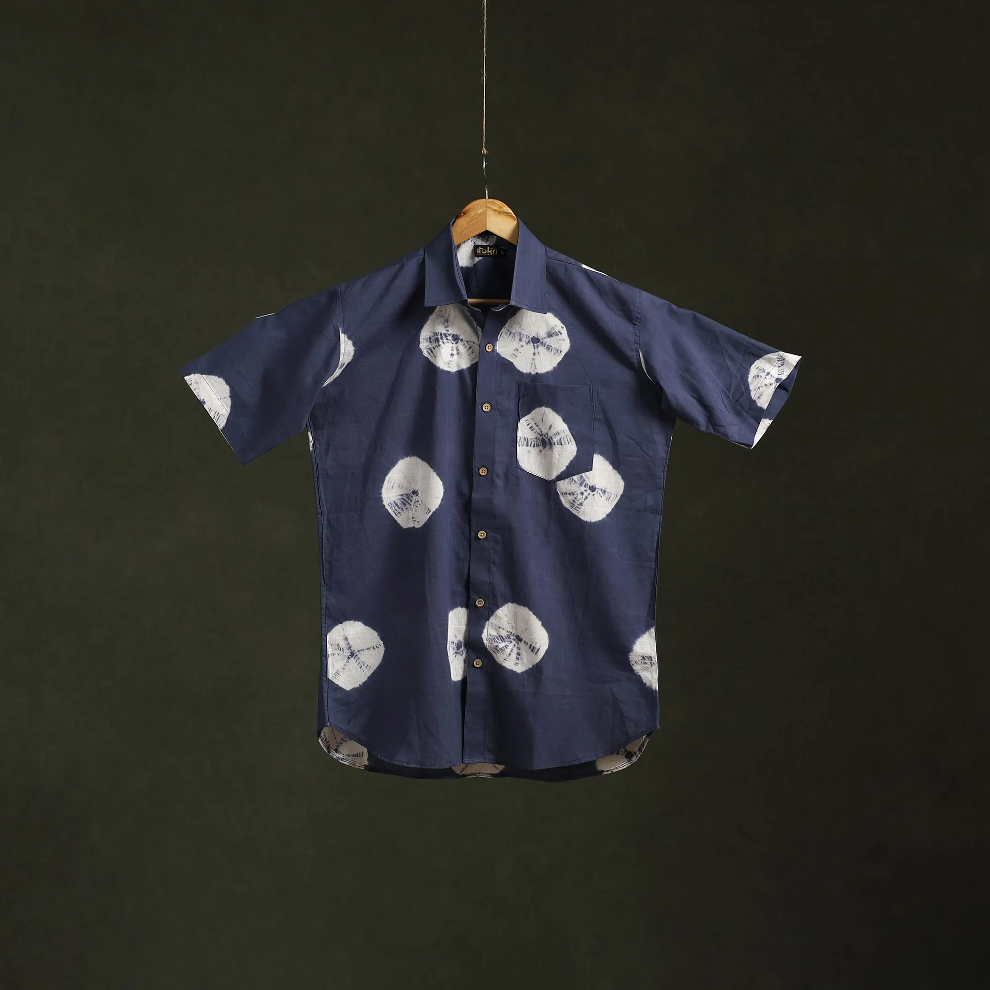 Blue - Pure Cotton Half Sleeve Tie-Dye Men Shibori Shirt 37 sold by Itokri product image thumbnail 2