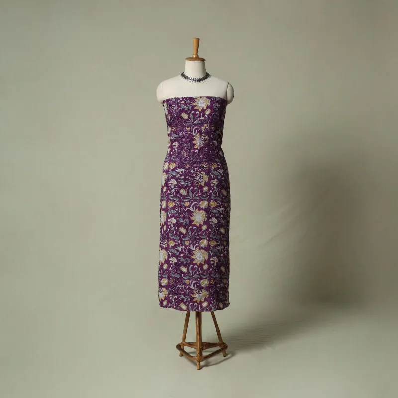 Purple - Lucknowi Chikankari Hand Embroidery Sanganeri Unstitched Kurta Material (2.5M) 18 made by Itokri