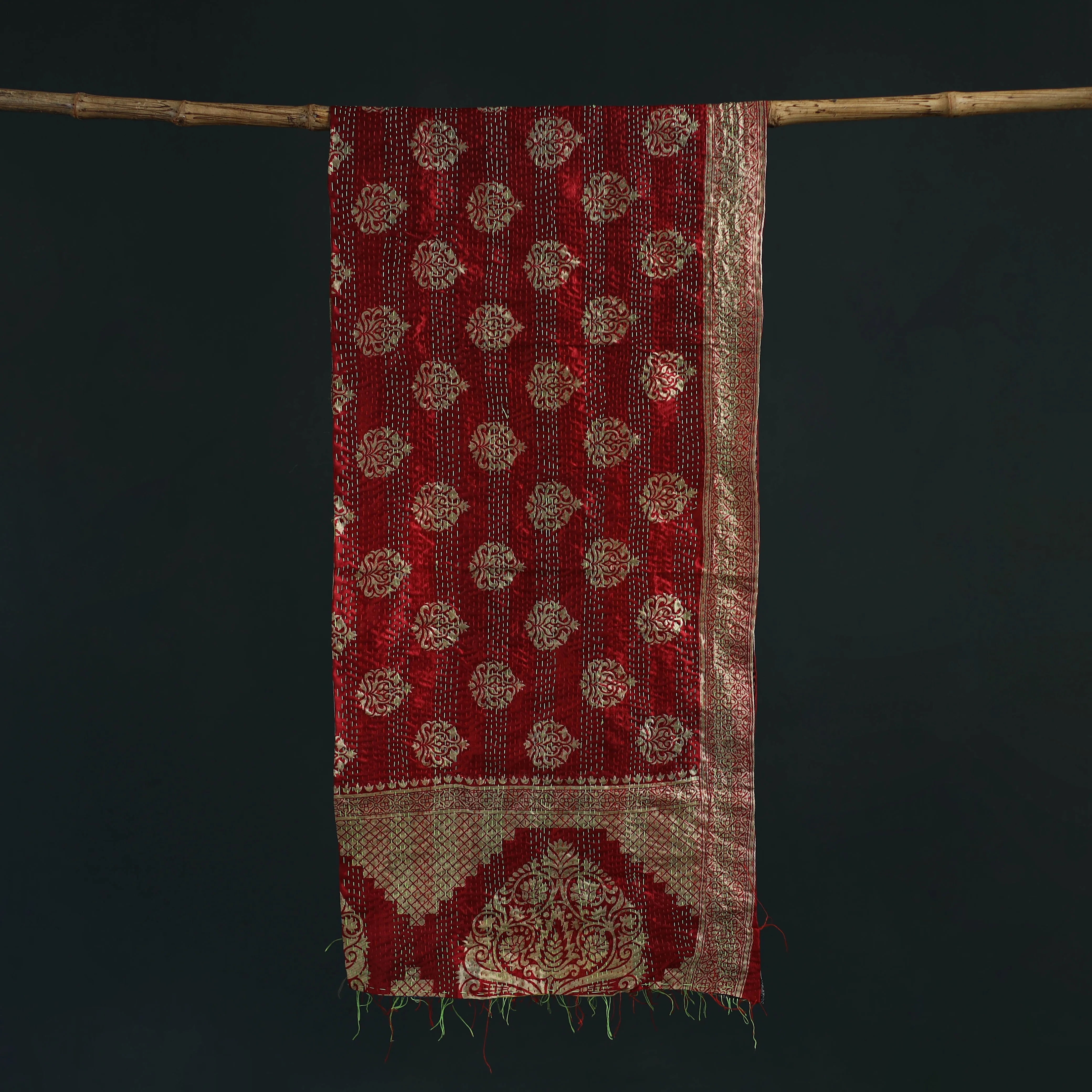 Patchwork Reversible Silk Bengal Hand Kantha Stitch Stole 47 sold by Itokri product image thumbnail 3