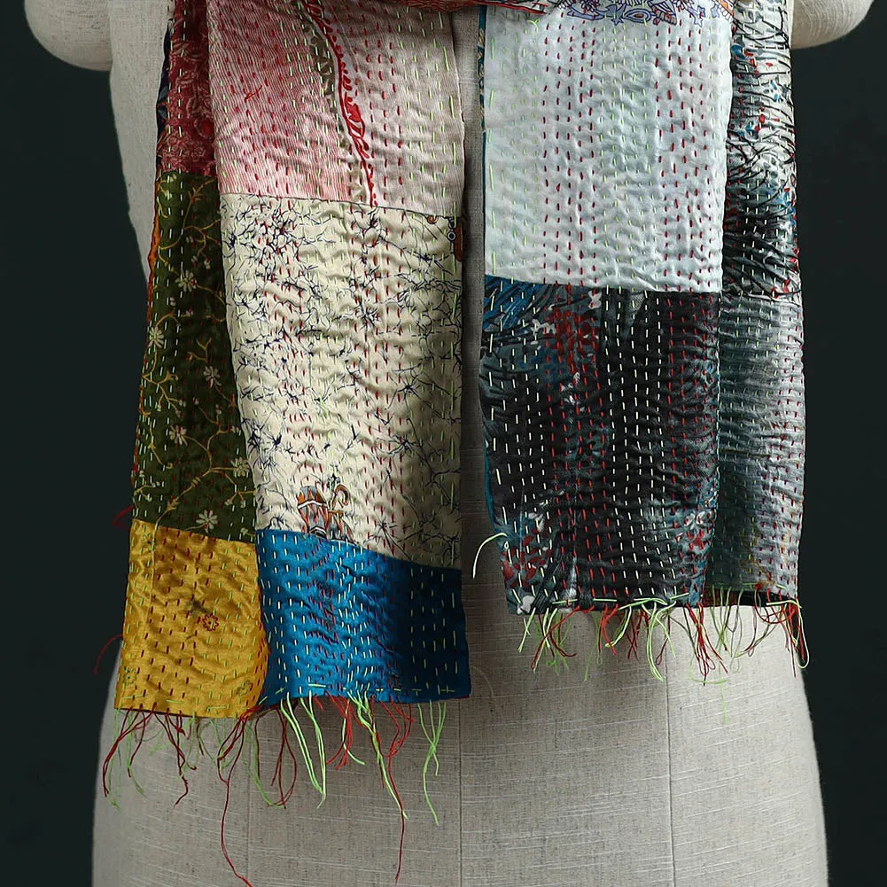 Patchwork Reversible Silk Bengal Hand Kantha Stitch Stole 47 sold by Itokri product image thumbnail 2