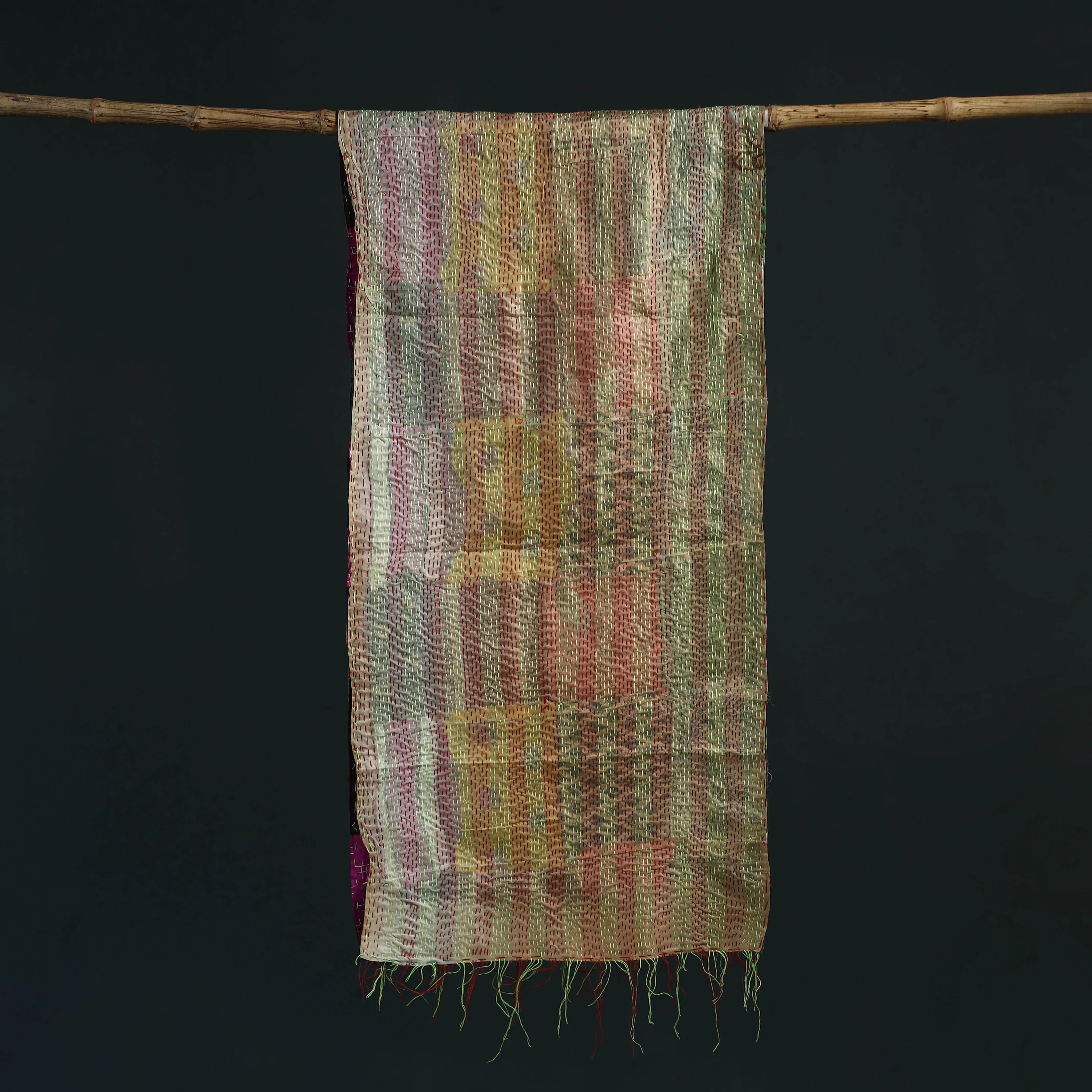 Patchwork Reversible Silk Bengal Hand Kantha Stitch Stole 46 sold by Itokri product image thumbnail 3