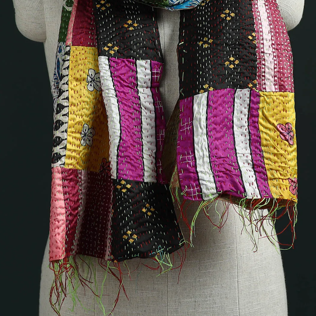 Patchwork Reversible Silk Bengal Hand Kantha Stitch Stole 46 sold by Itokri product image thumbnail 2