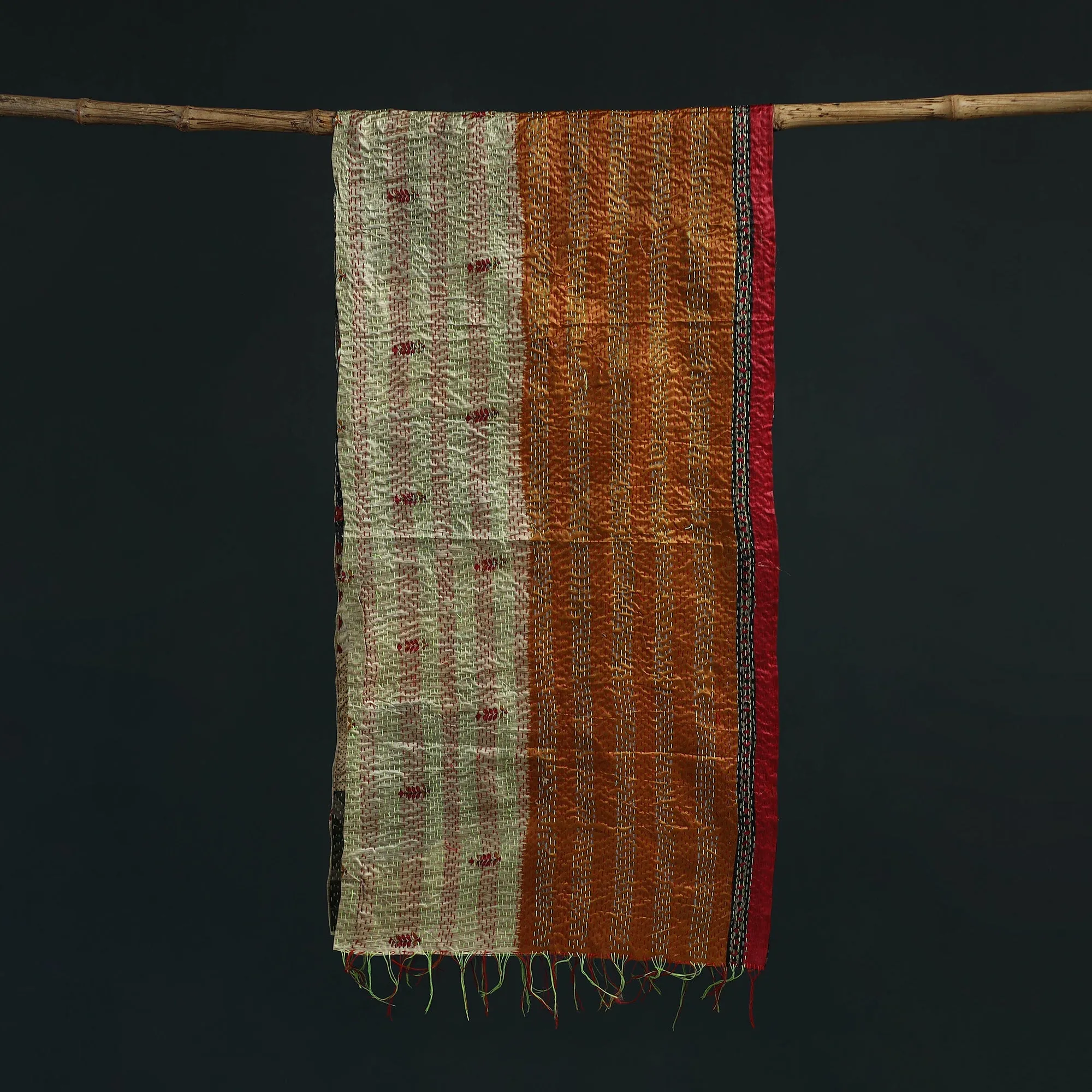 Patchwork Reversible Silk Bengal Hand Kantha Stitch Stole 44 sold by Itokri product image thumbnail 3