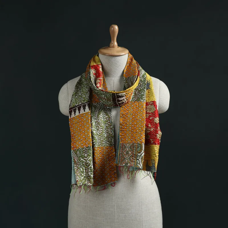 Patchwork Reversible Silk Bengal Hand Kantha Stitch Stole 42 made by Itokri