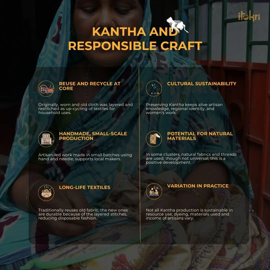 Patchwork Reversible Silk Bengal Hand Kantha Stitch Stole 29 sold by Itokri product image thumbnail 5