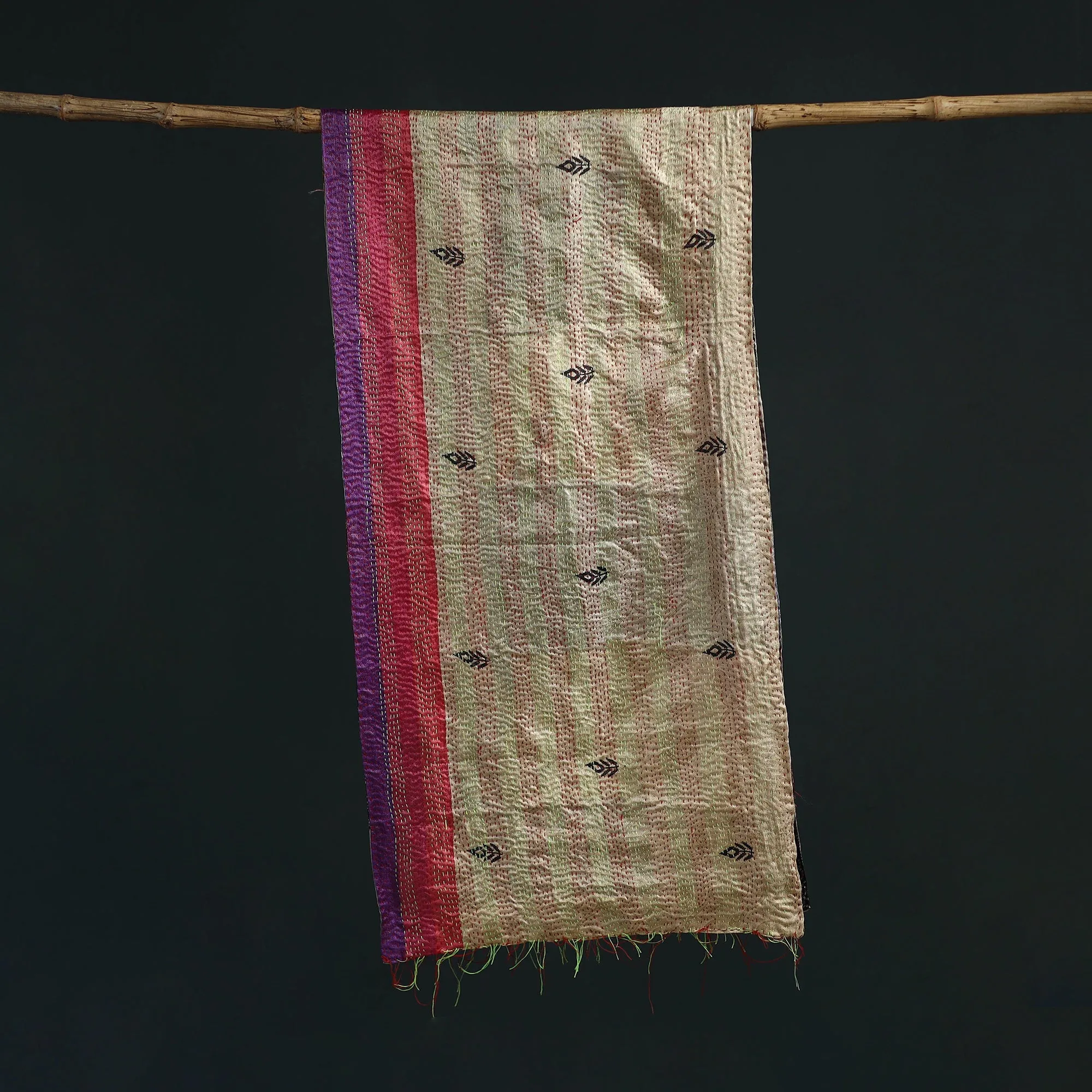 Patchwork Reversible Silk Bengal Hand Kantha Stitch Stole 29 sold by Itokri product image thumbnail 3