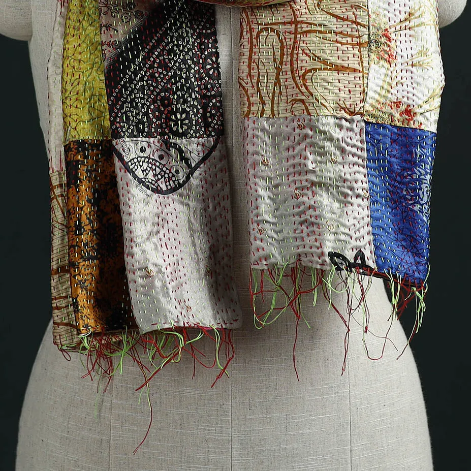 Patchwork Reversible Silk Bengal Hand Kantha Stitch Stole 29 sold by Itokri product image thumbnail 2