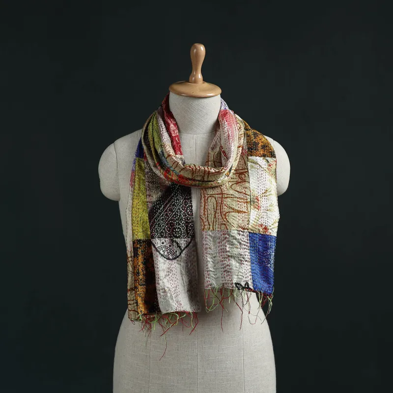 Patchwork Reversible Silk Bengal Hand Kantha Stitch Stole 29 made by Itokri
