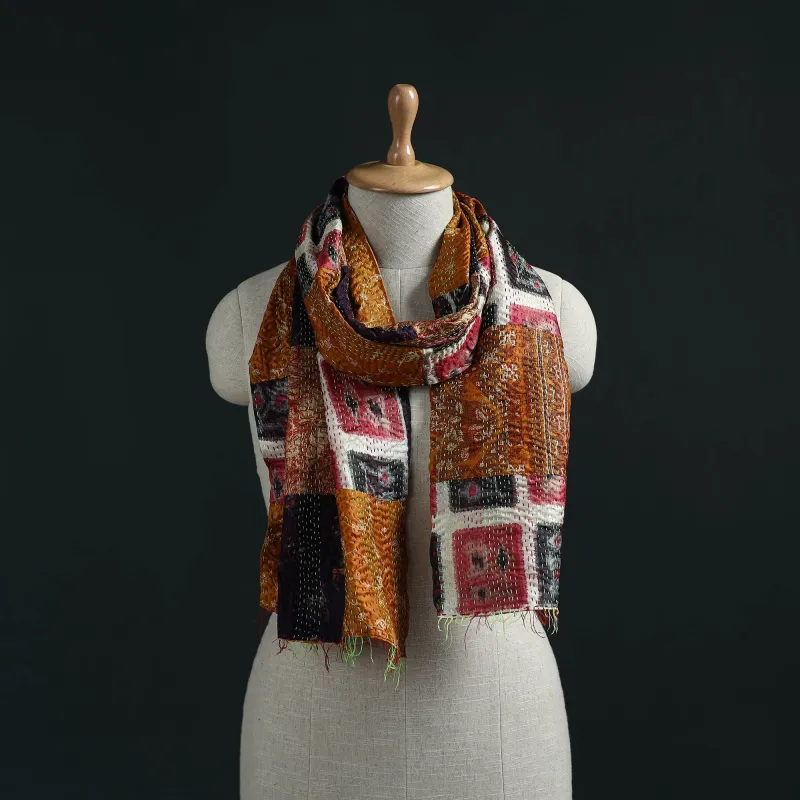 Patchwork Reversible Silk Bengal Hand Kantha Stitch Stole 27 made by Itokri