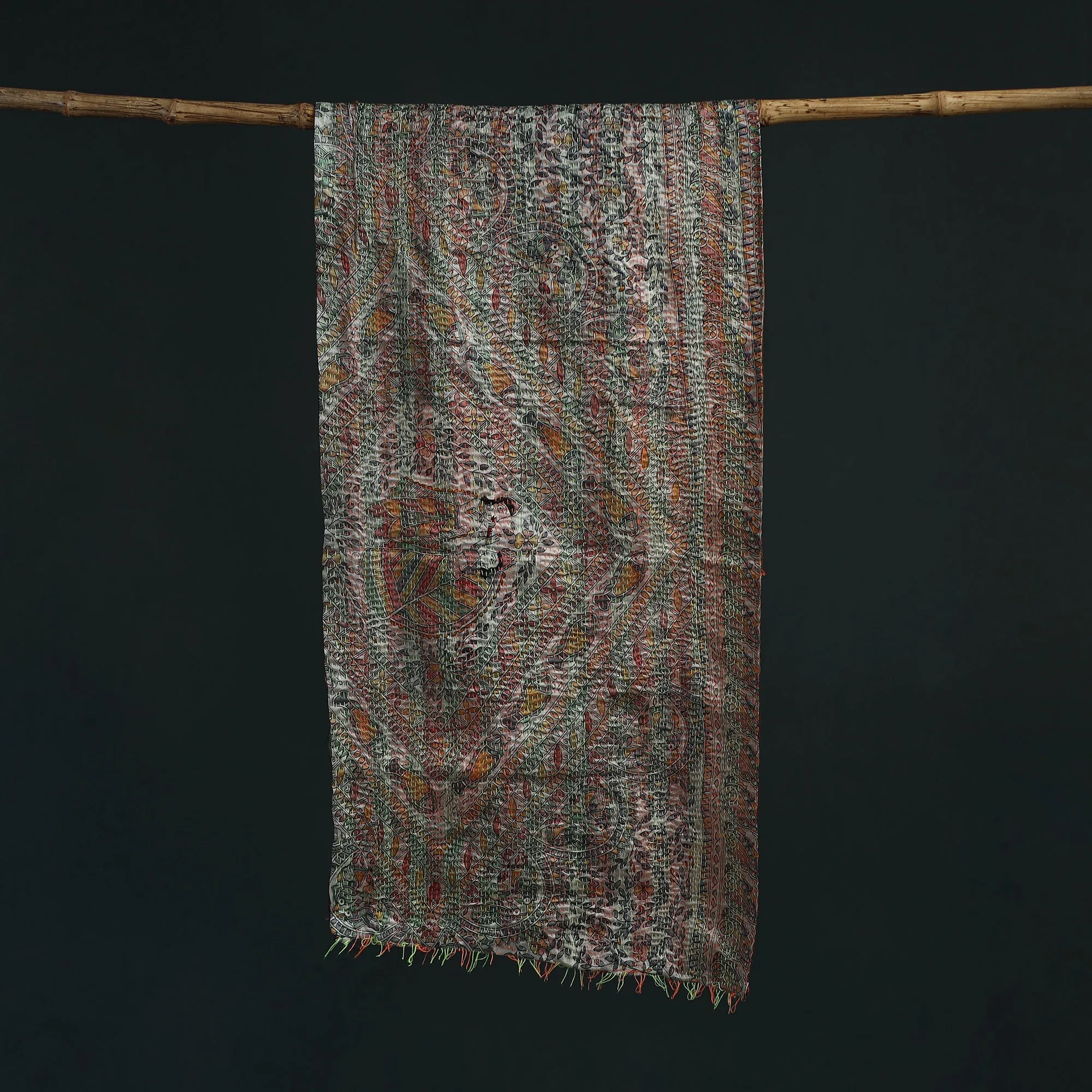 Patchwork Reversible Silk Bengal Hand Kantha Stitch Stole 12 sold by Itokri product image thumbnail 3