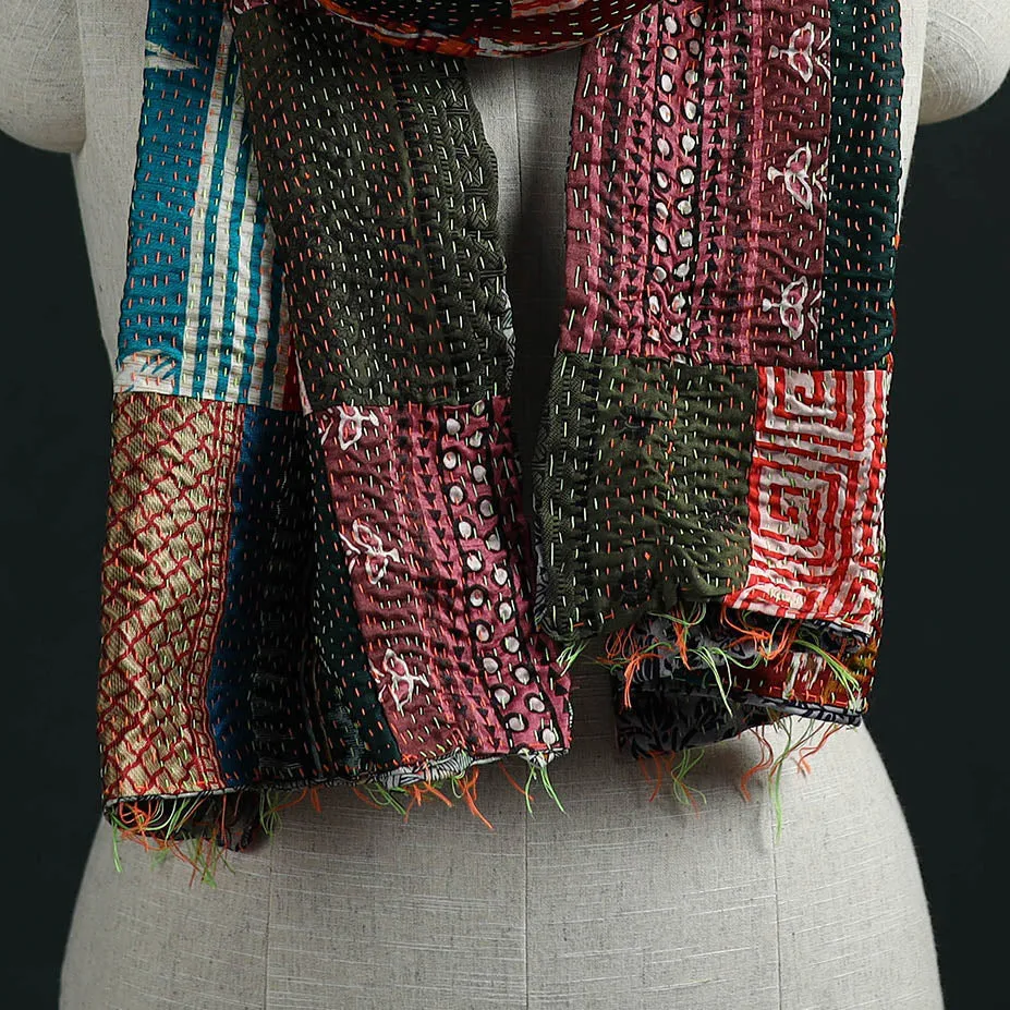 Patchwork Reversible Silk Bengal Hand Kantha Stitch Stole 12 sold by Itokri product image thumbnail 2