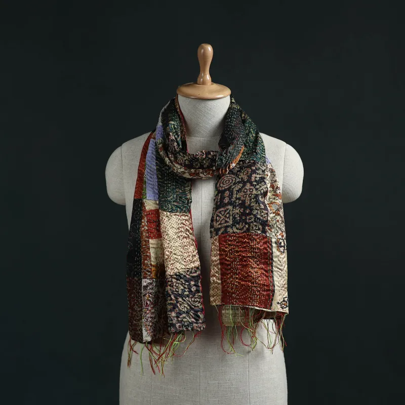 Patchwork Reversible Silk Bengal Hand Kantha Stitch Stole 10 made by Itokri