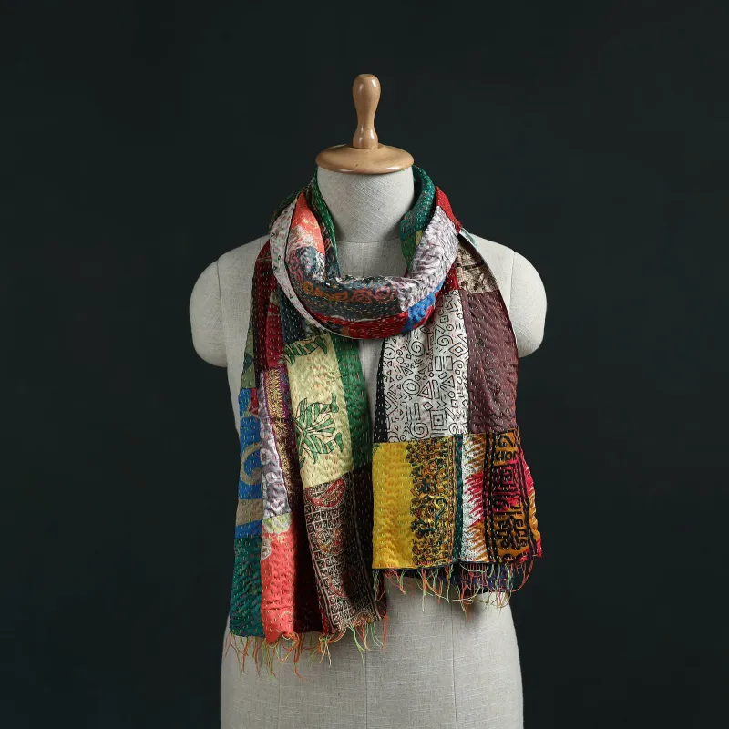 Patchwork Reversible Silk Bengal Hand Kantha Stitch Stole 06 made by Itokri