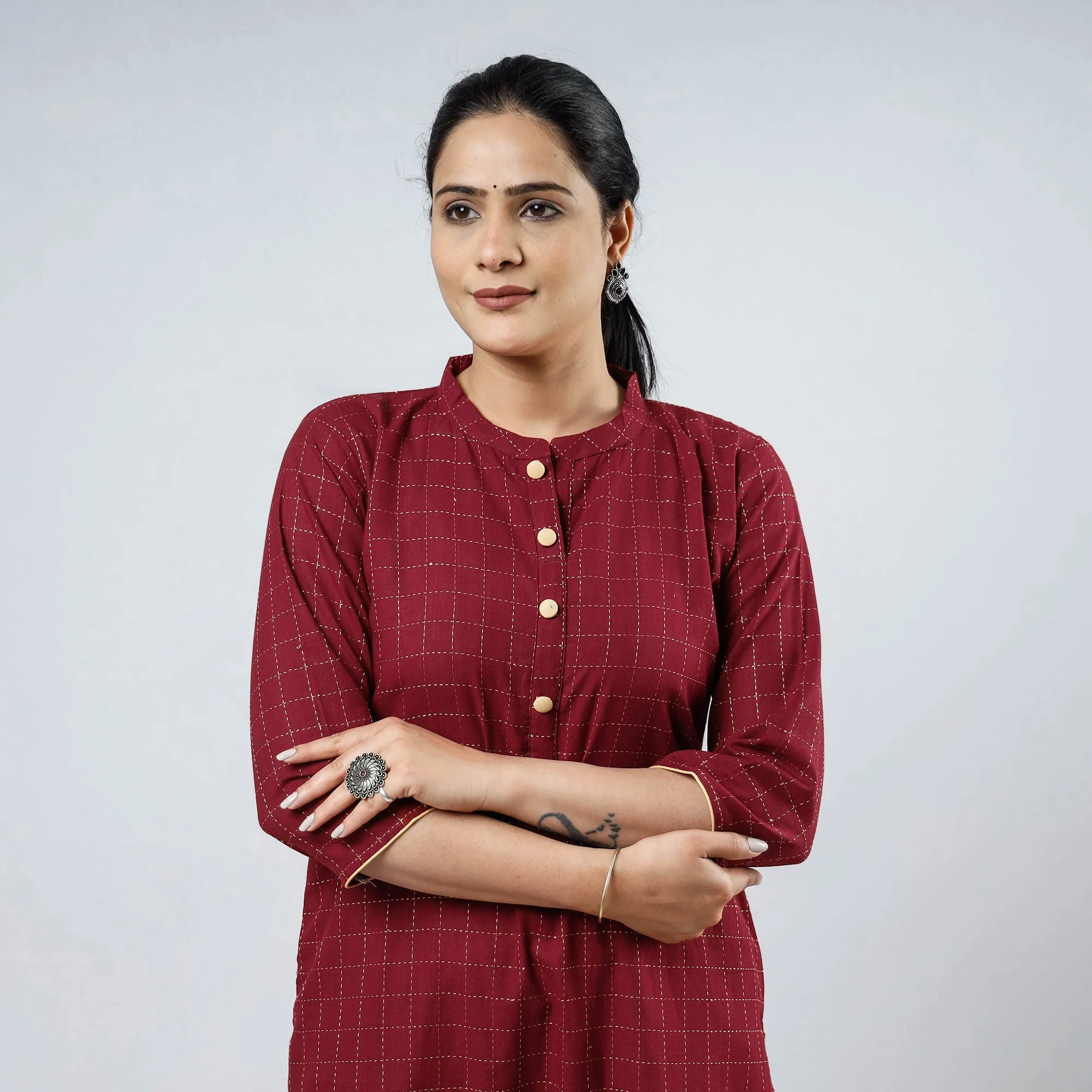 Maroon - Jacquard Cotton Straight Kurta 10 sold by Itokri