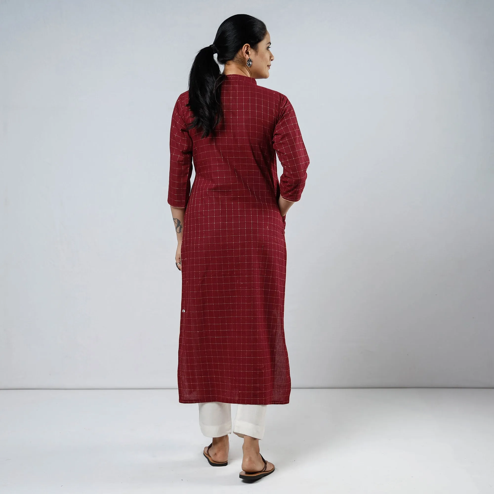 Maroon - Jacquard Cotton Straight Kurta 10 sold by Itokri product image thumbnail 4