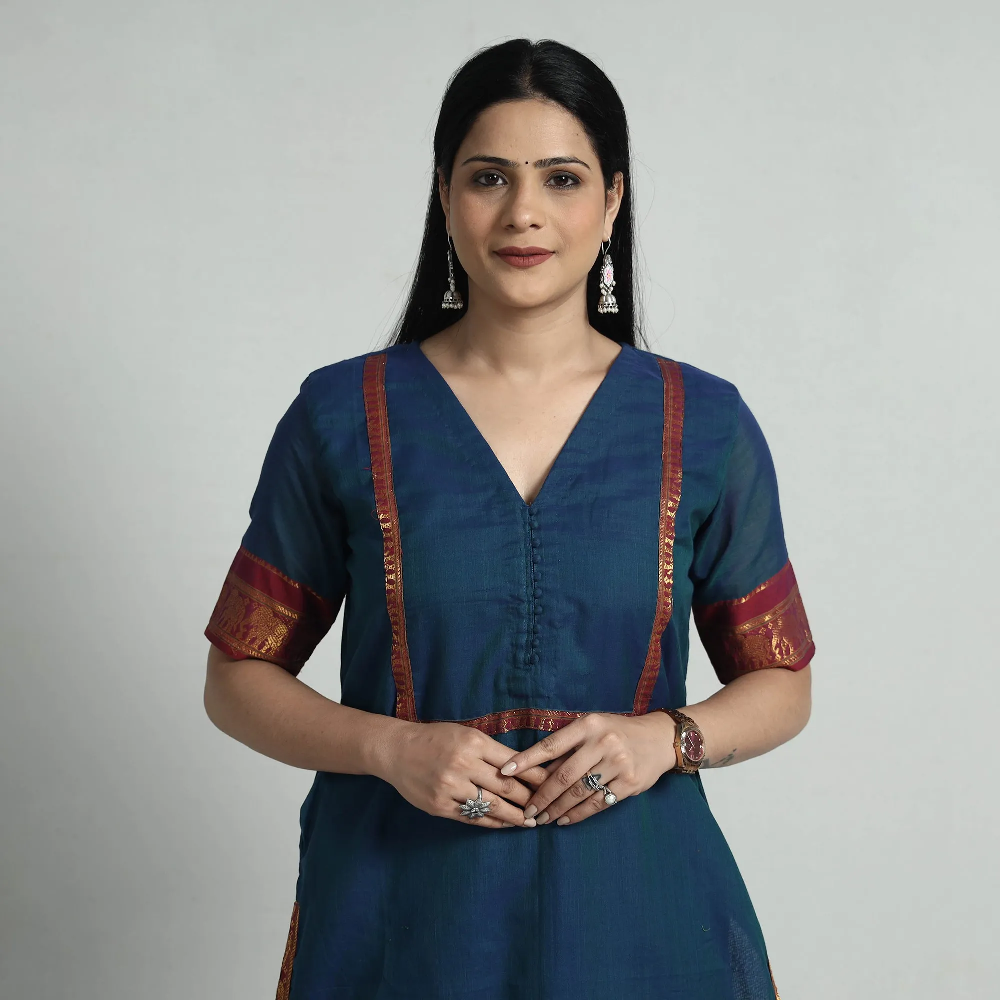 Dark Blue Dharwad Cotton Kurta with Palazzo & Dupatta Set sold by Itokri product image thumbnail 4