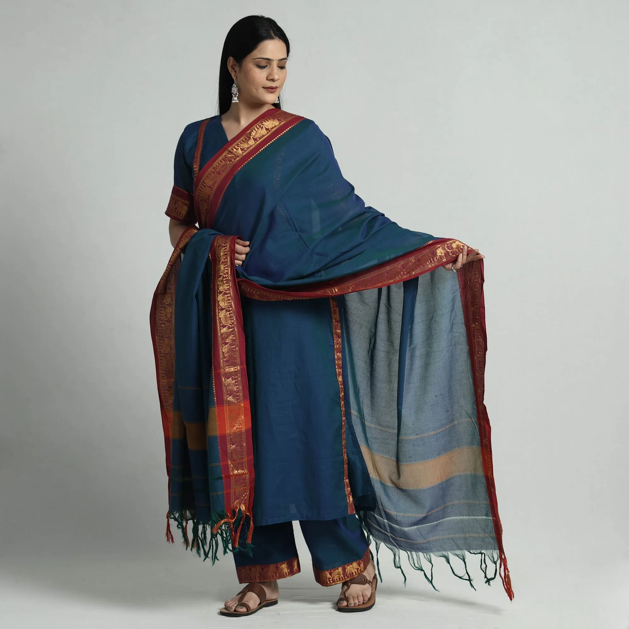 Dark Blue Dharwad Cotton Kurta with Palazzo & Dupatta Set sold by Itokri product image thumbnail 2