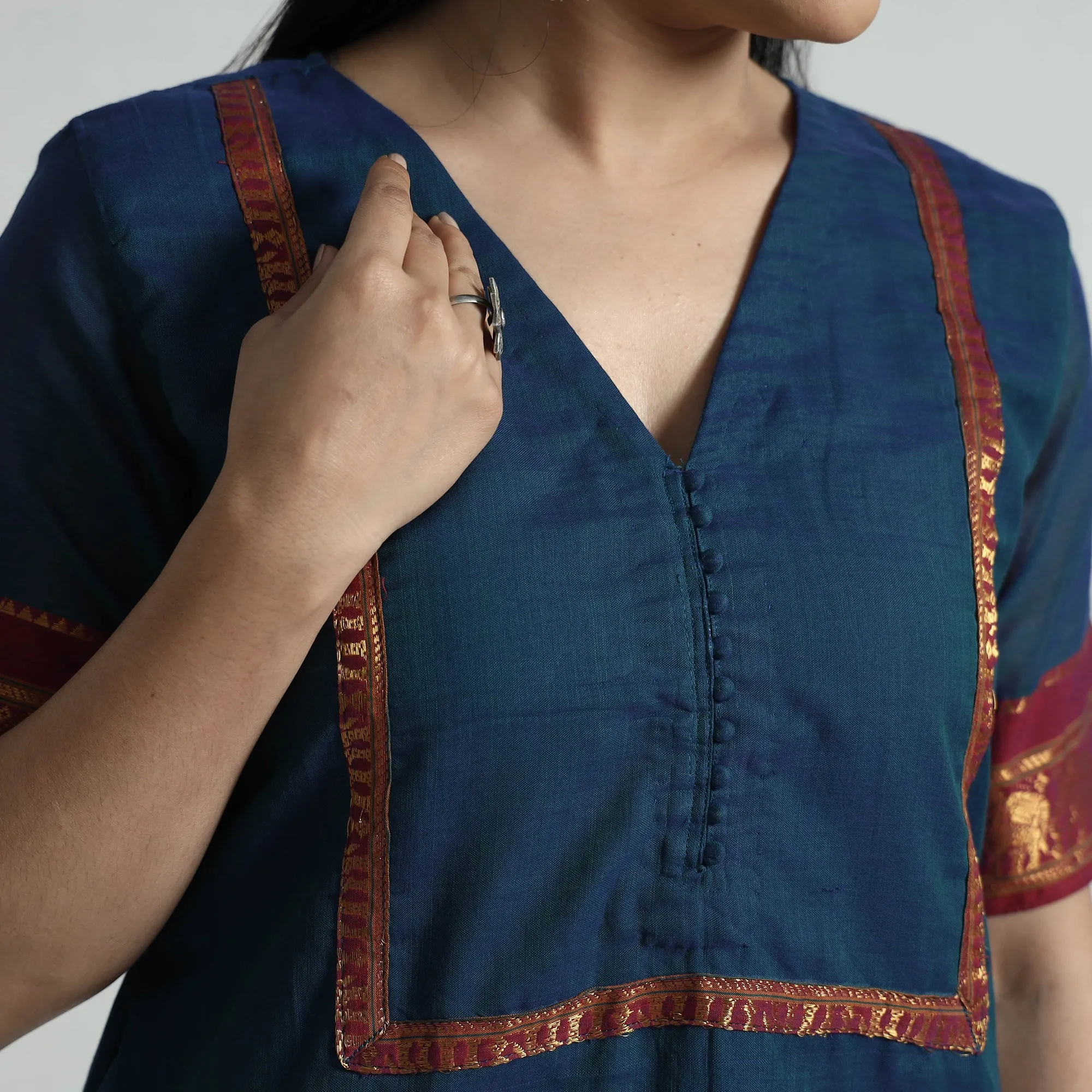 Dark Blue Dharwad Cotton Kurta with Palazzo & Dupatta Set sold by Itokri product image thumbnail 5