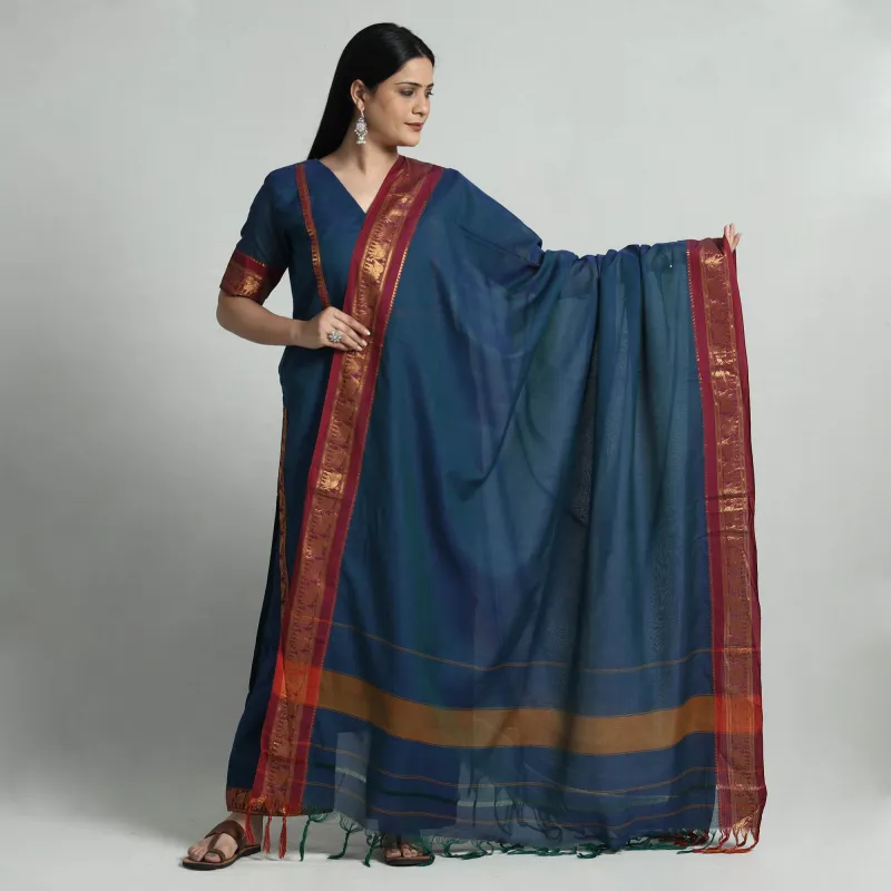 Dark Blue Dharwad Cotton Kurta with Palazzo & Dupatta Set made by Itokri
