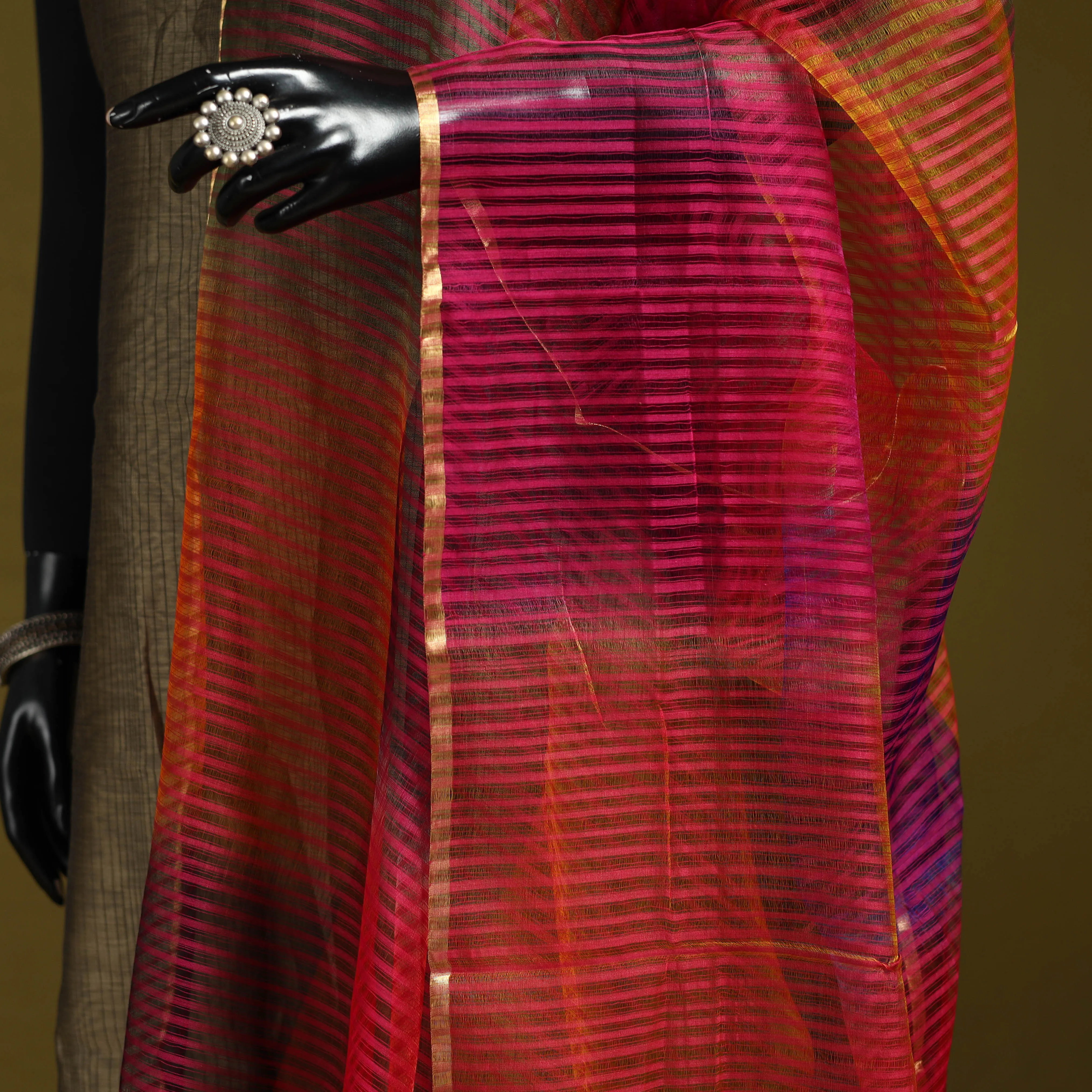 Multicolor - Handloom Silk Cotton Missing Weave Stripes Maheshwari Dupatta 53 sold by Itokri product image thumbnail 3