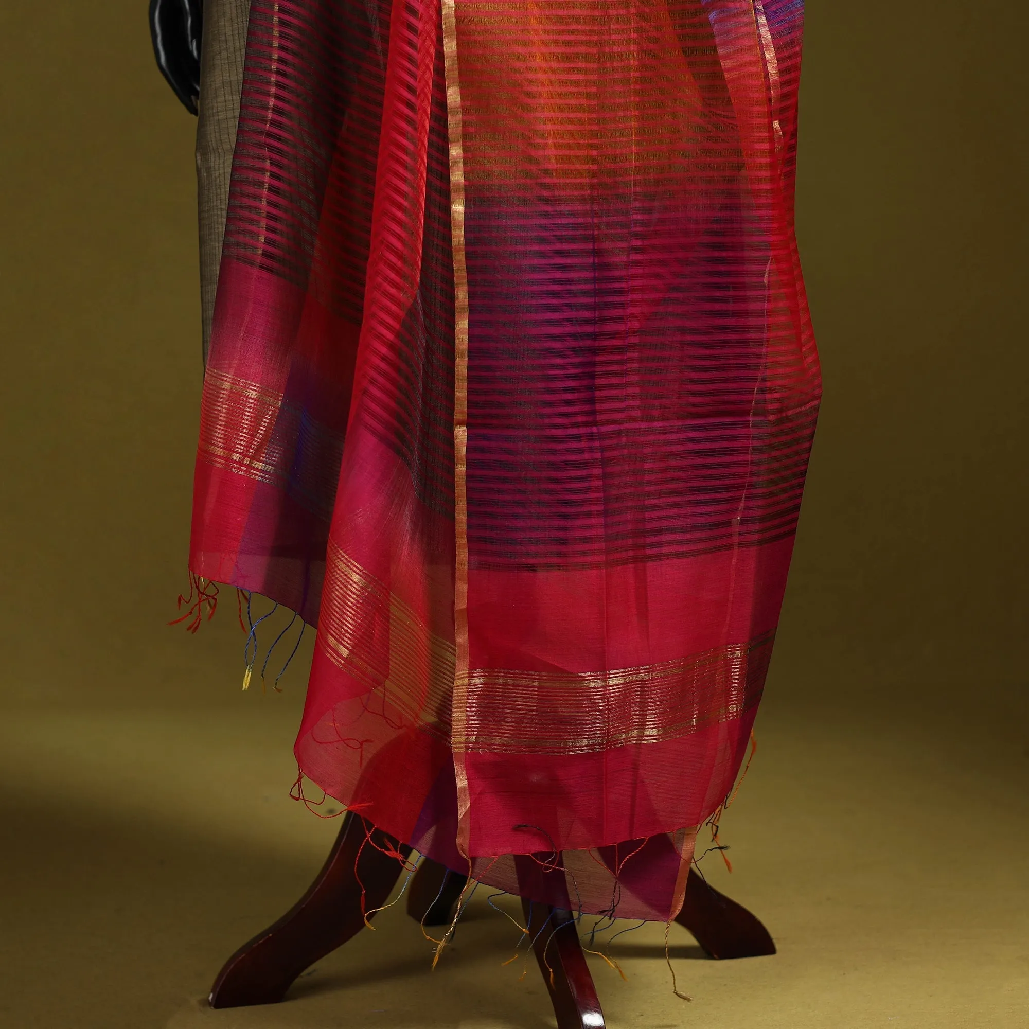 Multicolor - Handloom Silk Cotton Missing Weave Stripes Maheshwari Dupatta 53 sold by Itokri product image thumbnail 4