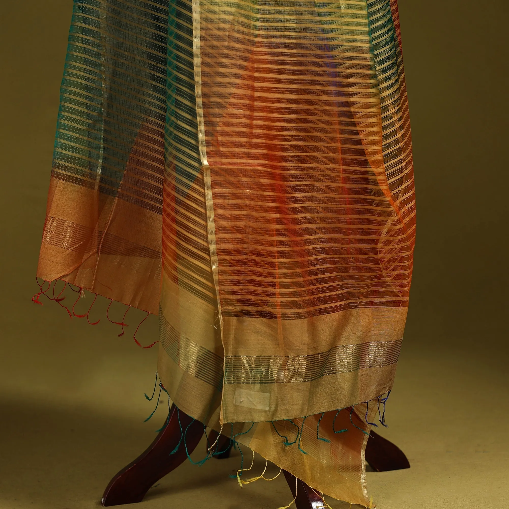 Multicolor - Handloom Silk Cotton Missing Weave Stripes Maheshwari Dupatta 54 sold by Itokri product image thumbnail 4