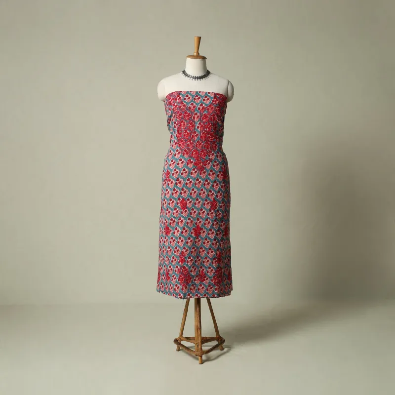 Multicolor - Lucknowi Chikankari Hand Embroidery Sanganeri Unstitched Kurta Material (2.5M) 74 made by Itokri