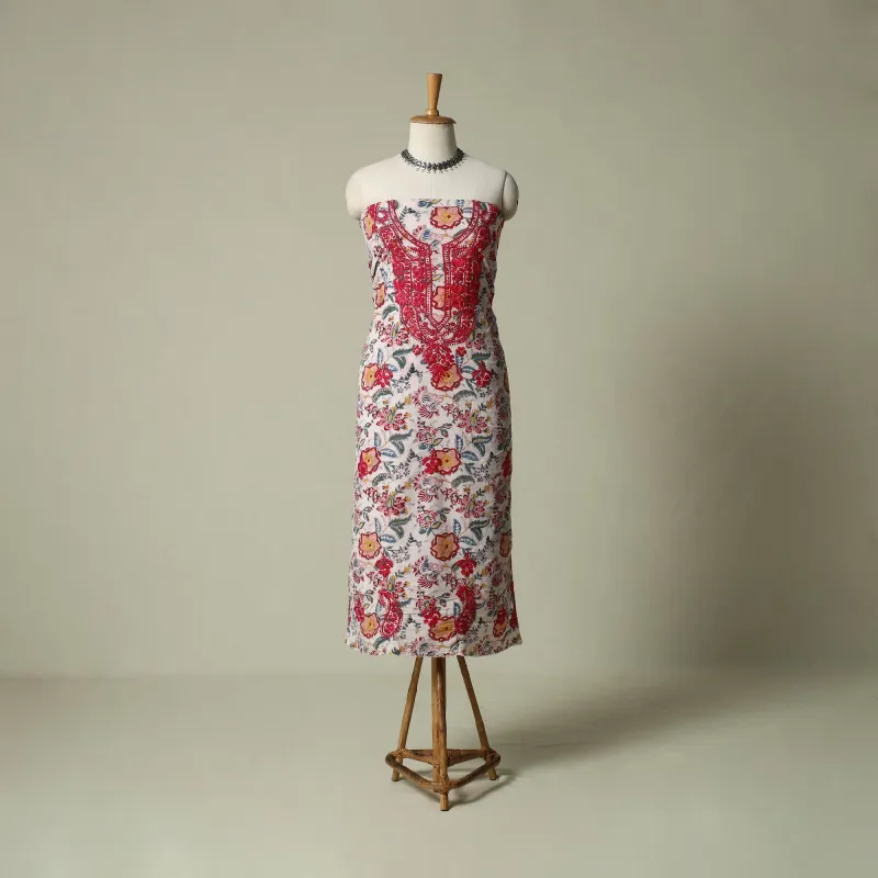 Multicolor - Lucknowi Chikankari Hand Embroidery Sanganeri Unstitched Kurta Material (2.5M) 81 made by Itokri