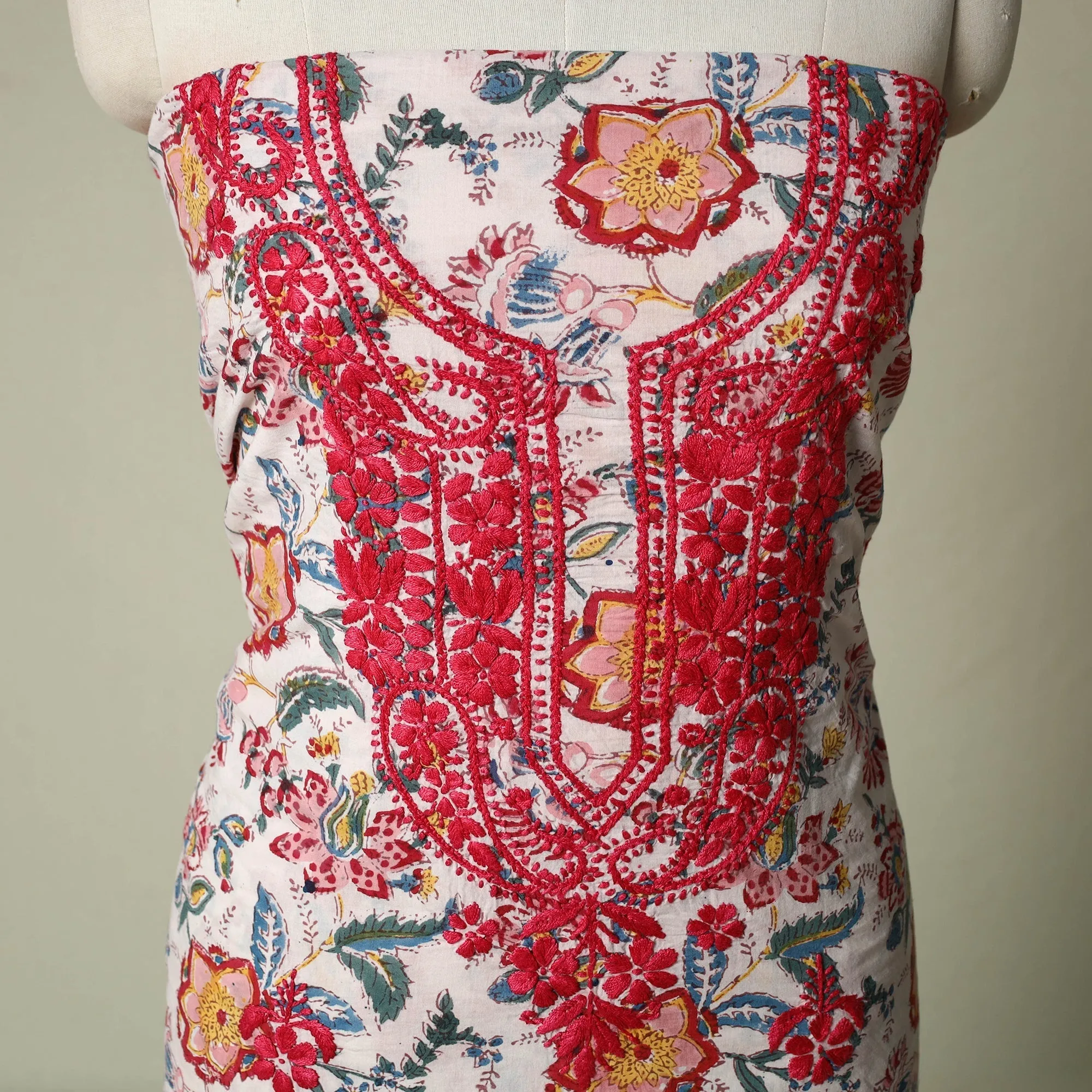 Multicolor - Lucknowi Chikankari Hand Embroidery Sanganeri Unstitched Kurta Material (2.5M) 81 sold by Itokri product image thumbnail 4