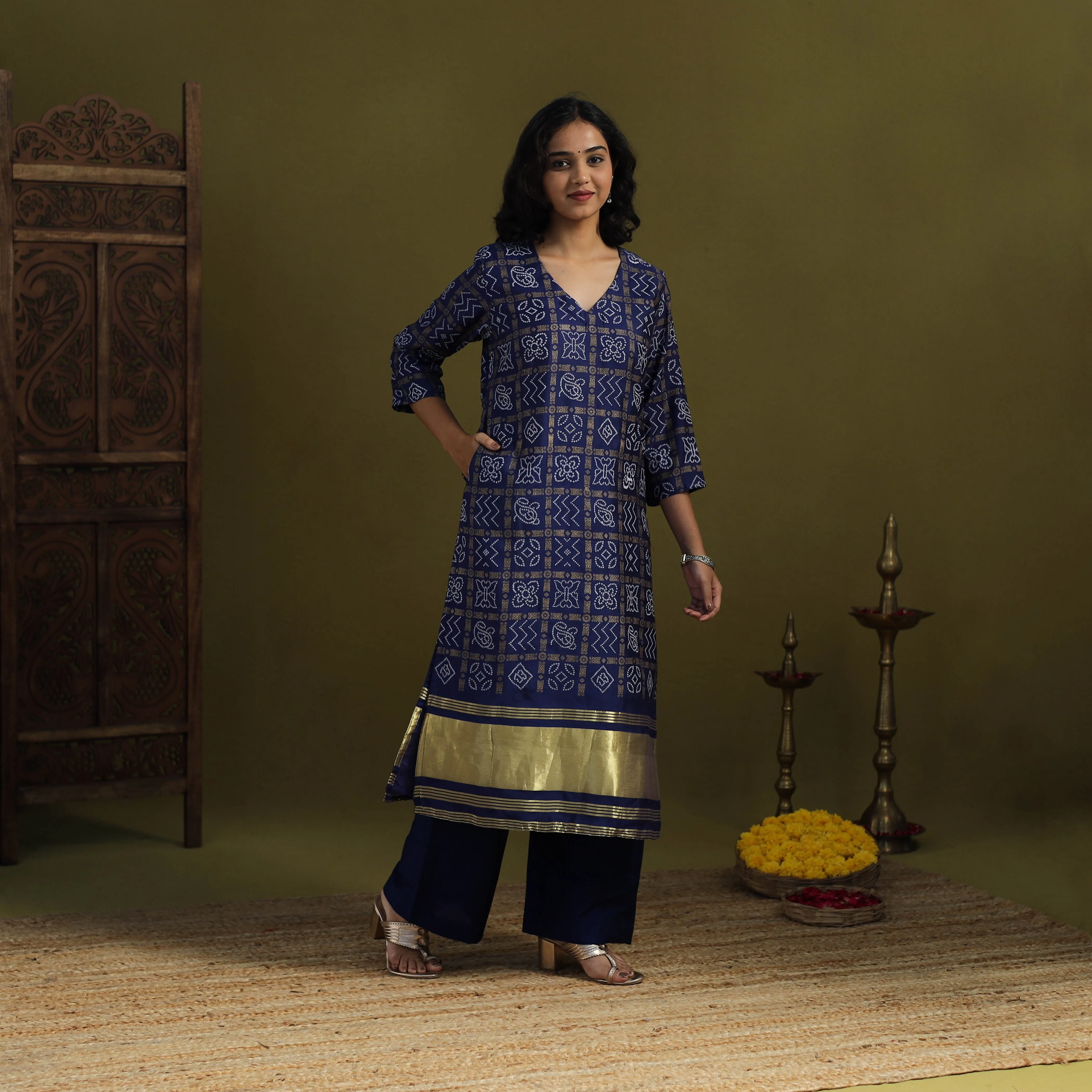 Blue - Silk Bandhani Kurta Set with Lagdi Patta (Set of 2) 07 sold by Itokri product image thumbnail 2