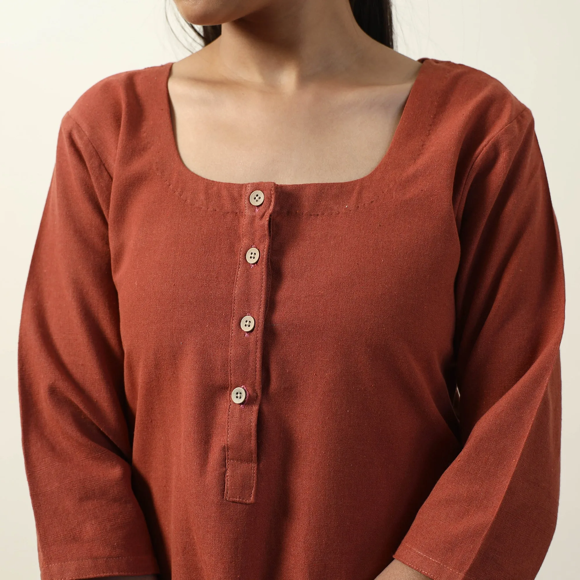 Dark Orange - Jhiri Handloom Cotton Straight Long Kurta sold by Itokri product image thumbnail 5