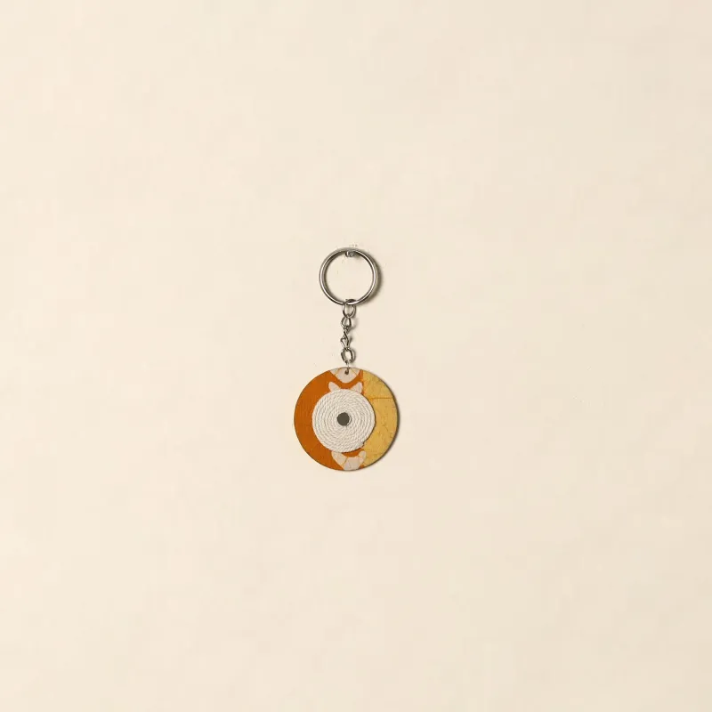 Handcrafted Jute Fabric Embellished Wood Keychain 15 made by Itokri