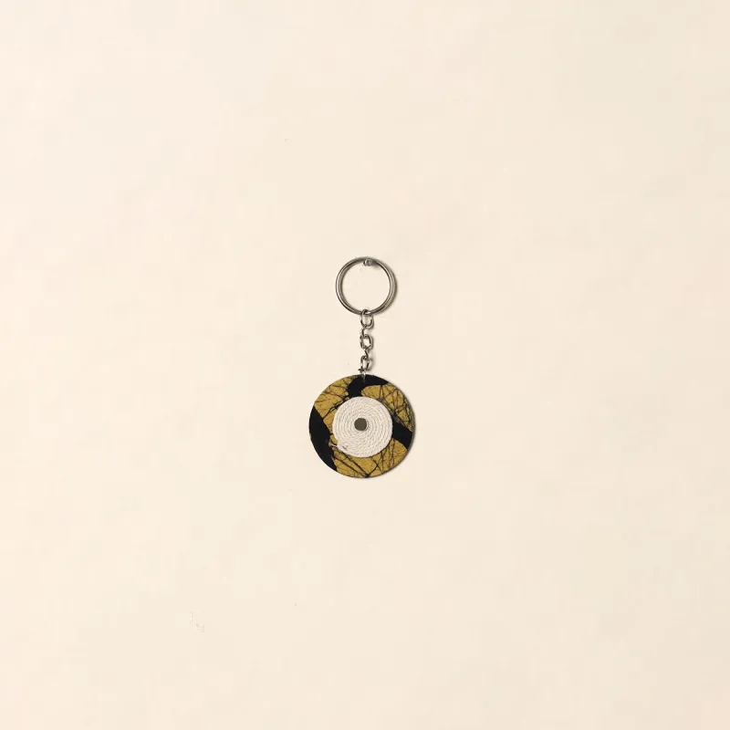Handcrafted Jute Fabric Embellished Wood Keychain 14 made by Itokri