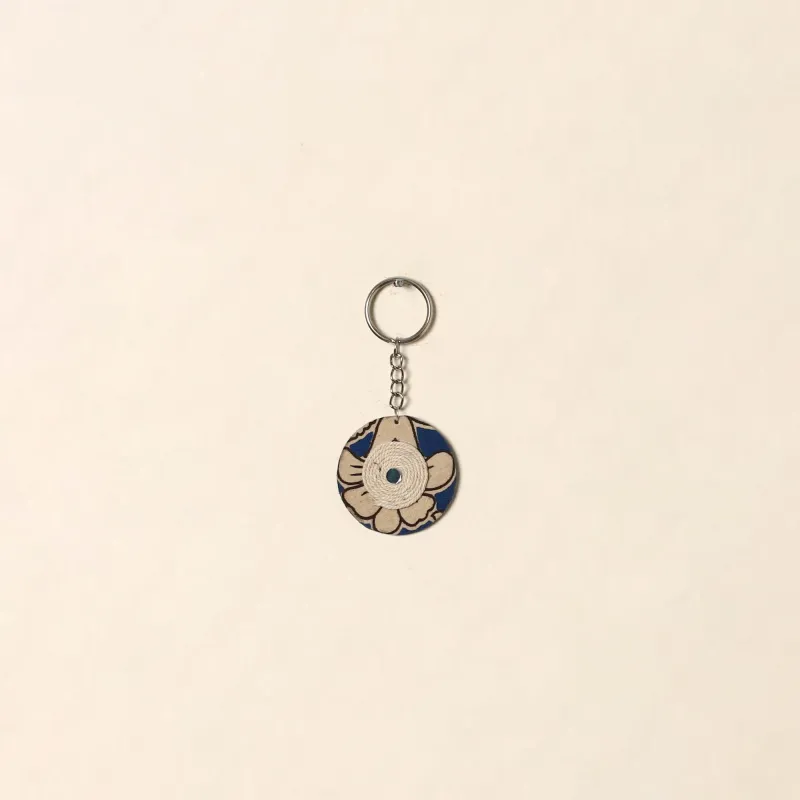 Handcrafted Jute Fabric Embellished Wood Keychain 17 made by Itokri