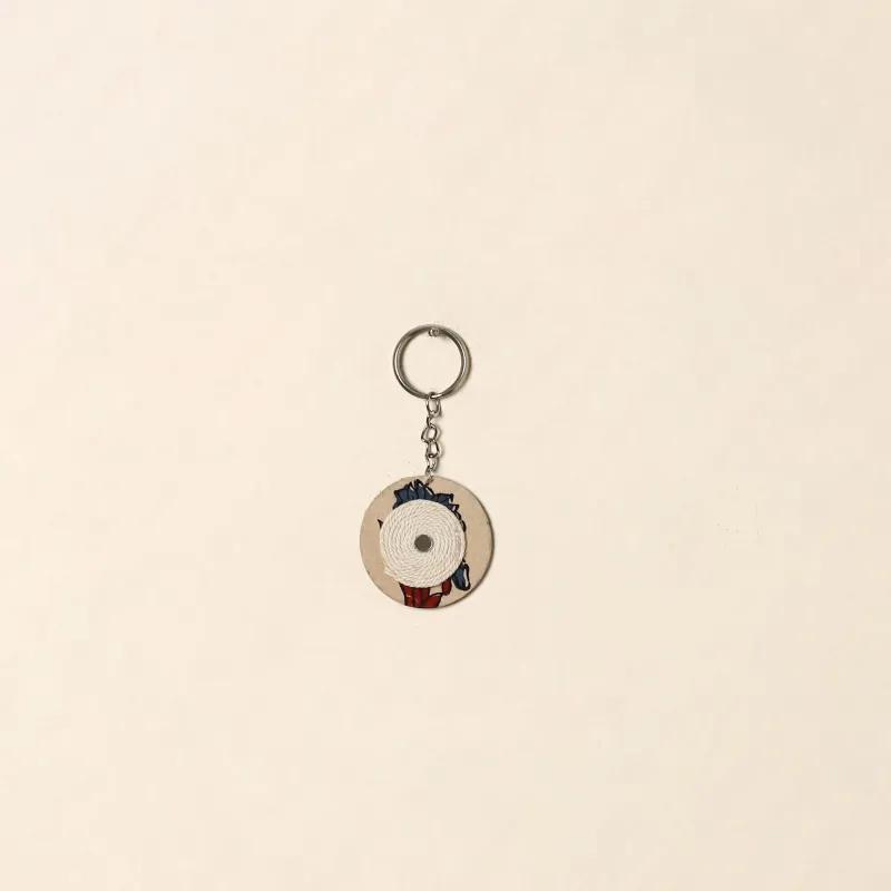 Handcrafted Jute Fabric Embellished Wood Keychain 16 made by Itokri