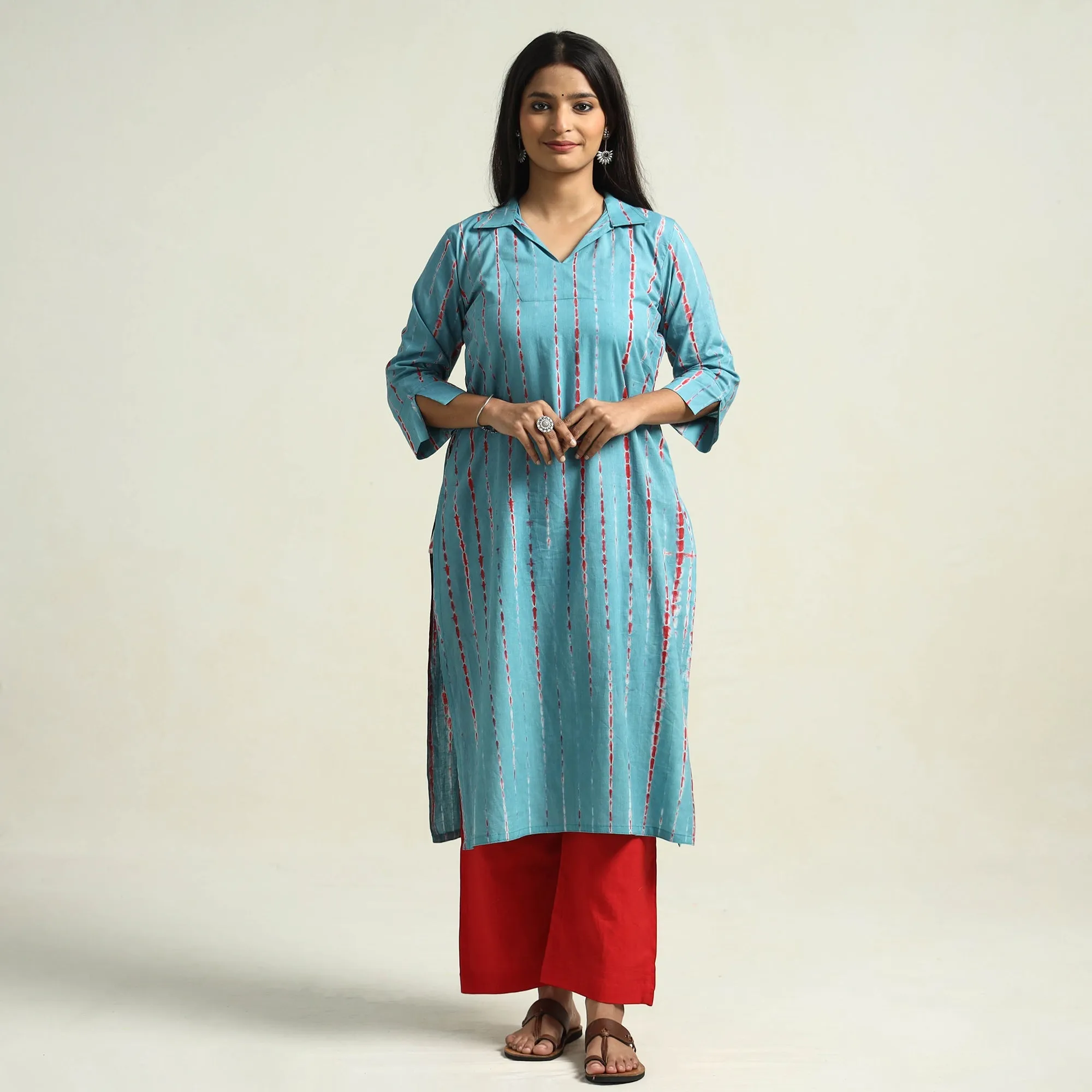 Sky Blue - Shibori Tye-Dye Mul Cotton Kurta with Palazzo & Dupatta Set sold by Itokri product image thumbnail 4