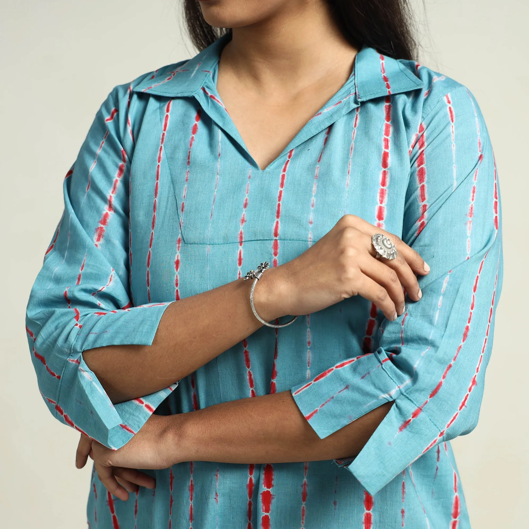 Sky Blue - Shibori Tye-Dye Mul Cotton Kurta with Palazzo & Dupatta Set sold by Itokri product image thumbnail 5