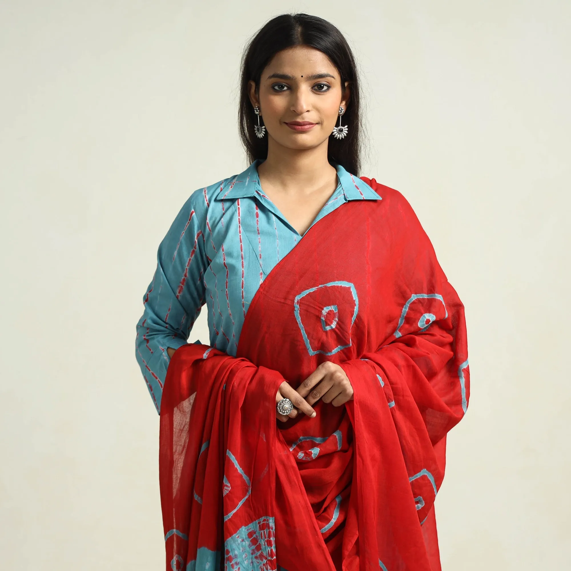 Sky Blue - Shibori Tye-Dye Mul Cotton Kurta with Palazzo & Dupatta Set sold by Itokri product image thumbnail 3