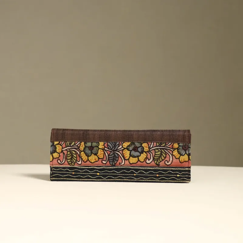 Handpainted Kalamkari Natural Dyed Ghicha Silk Clutch / Wallet 01 made by Itokri