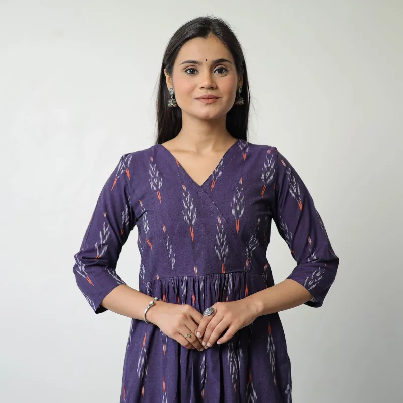 Purple - Pochampally Ikat Weave Cotton A-Line Kurta 09 made by Itokri