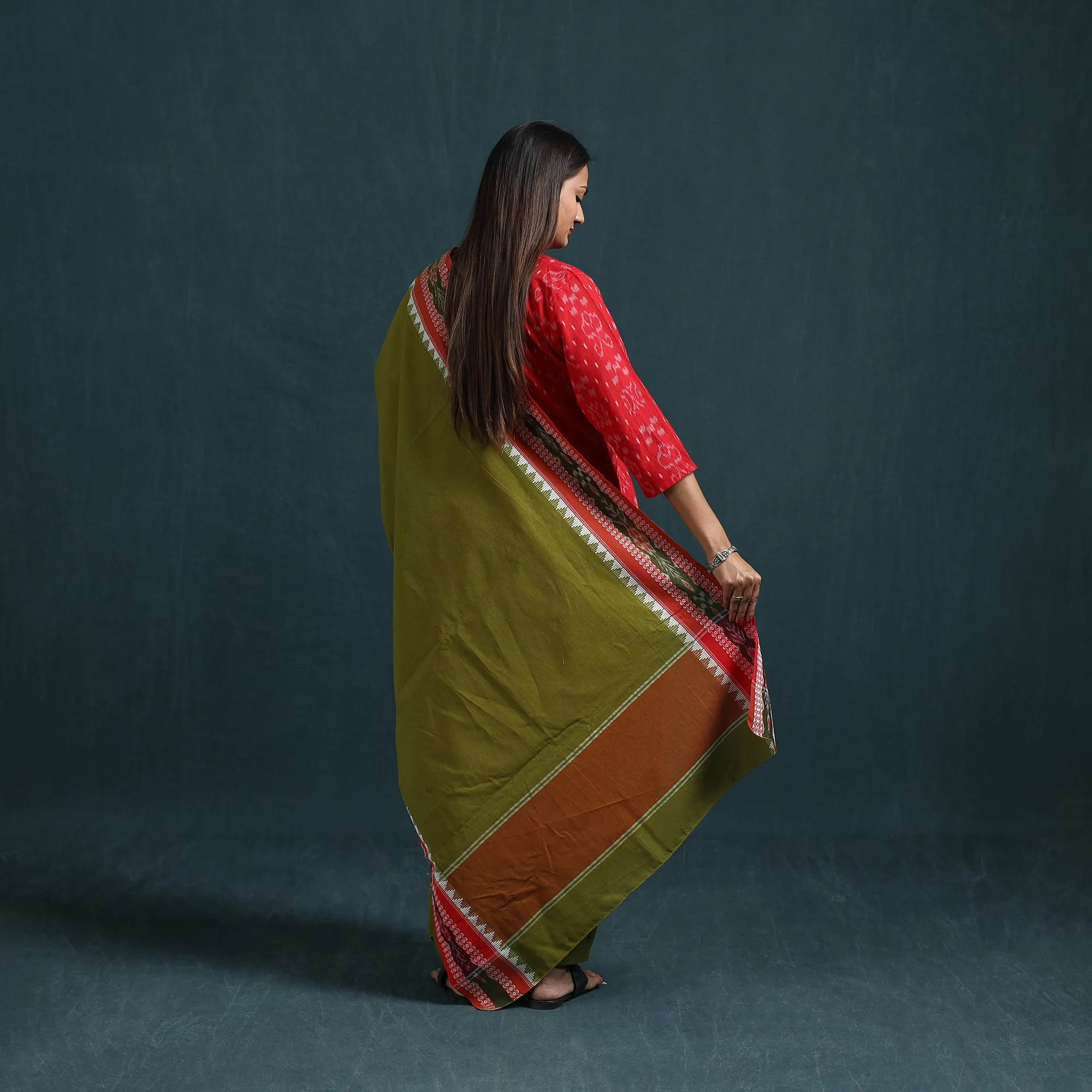 Red - Sambalpuri Ikat Pure Cotton Suit Set with Dupatta for women 13 sold by Itokri product image thumbnail 4