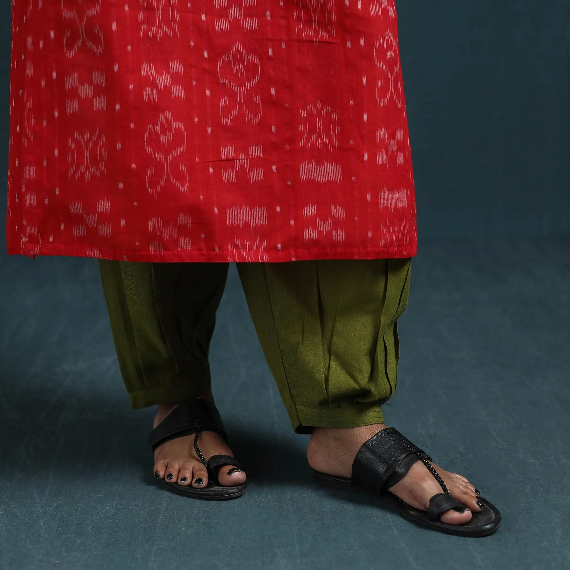 Red - Sambalpuri Ikat Pure Cotton Suit Set with Dupatta for women 13 sold by Itokri product image thumbnail 5